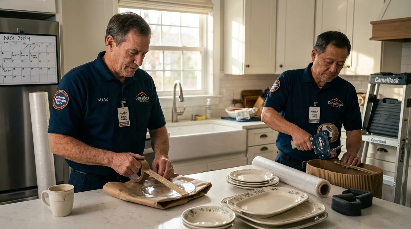 Professional crew packing kitchen dishware in Stamps, AR